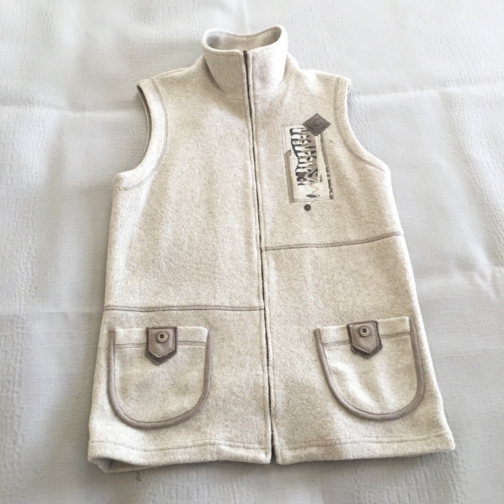 Nancy Bolen City Girl Vest Size Medium Patchwork Buttons Beige Soft Cotton Blend